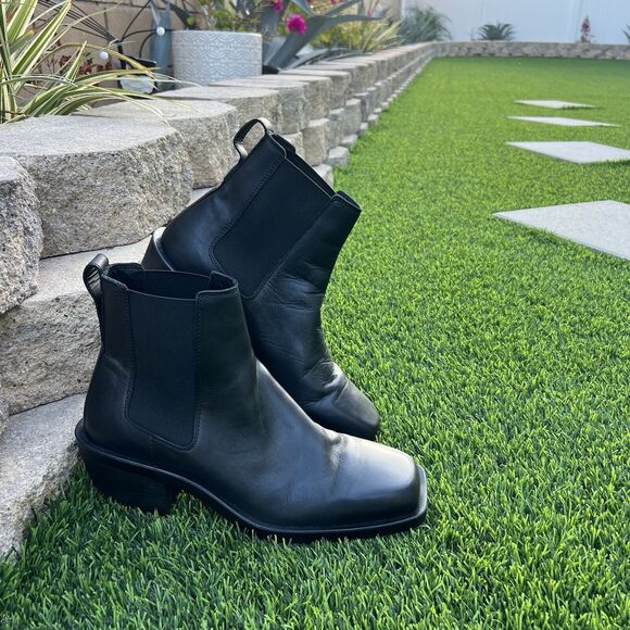 Zara New Men\'s Ankle Block Boots Black Genuine Leather Size 9.5 NWOT main image 8